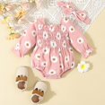 thumbnail image 2 of GPAECEAD 2pcs Infant Baby Girls Romper Dress Headband Long Sleeve Clothing Flowers Newborn Boho Girl Outfit Jumpsuit Clothes Pink, 2 of 6
