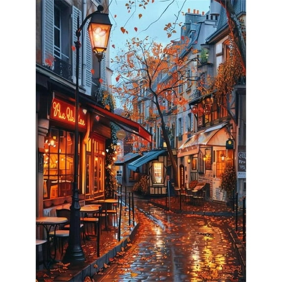 DIY 5D Diamond Painting Kit (For Adults) Diamond Painting "Autumn Street Scene" - Full Diamond Crystal Rhinestone Embroidery Craft Kit, Can Be Used as Gift, Wall Decoration
