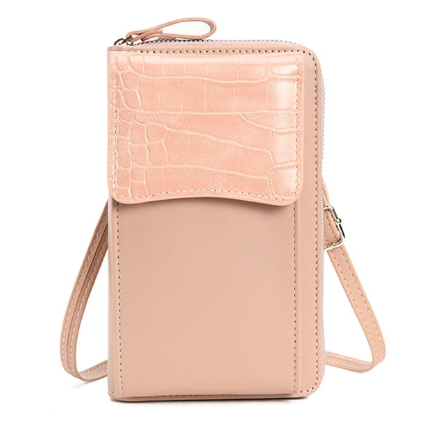 Monedero pequeño tipo bandolera para teléfono móvil para mujer, cartera tipo bandolera con ranuras para tarjetas de crédito, 18,5 x 11,5 x 4,5 cm, color rosa