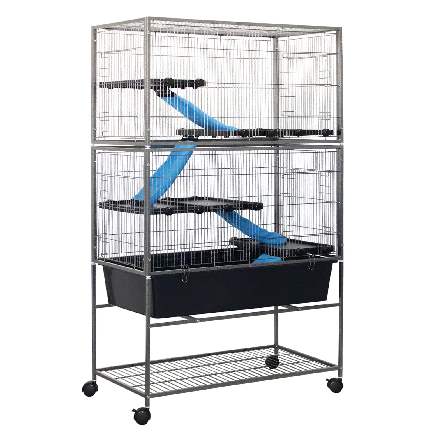 Ferret Cage, 59"h Large Ferret Nation Cage with 3 Removable Platforms, Slide-Out Deep Tray, Storage Shelf, Metal Small Animal Cages on Wheels for Sugar Glider, Guinea Pigs, Chinchillas, Rabbit