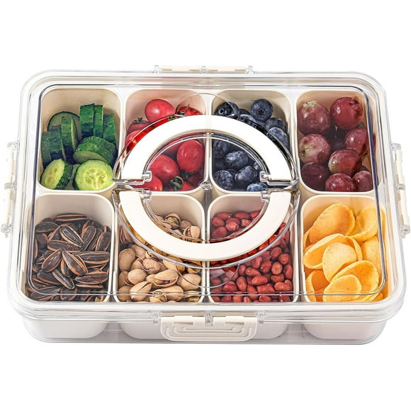 Air-Tight Snack Box Containers, Divided Serving Tray with Lid, Veggie Tray Snackle Box Charcuterie Board with Lid (8 Inside Containers Dishwasher Safe)
