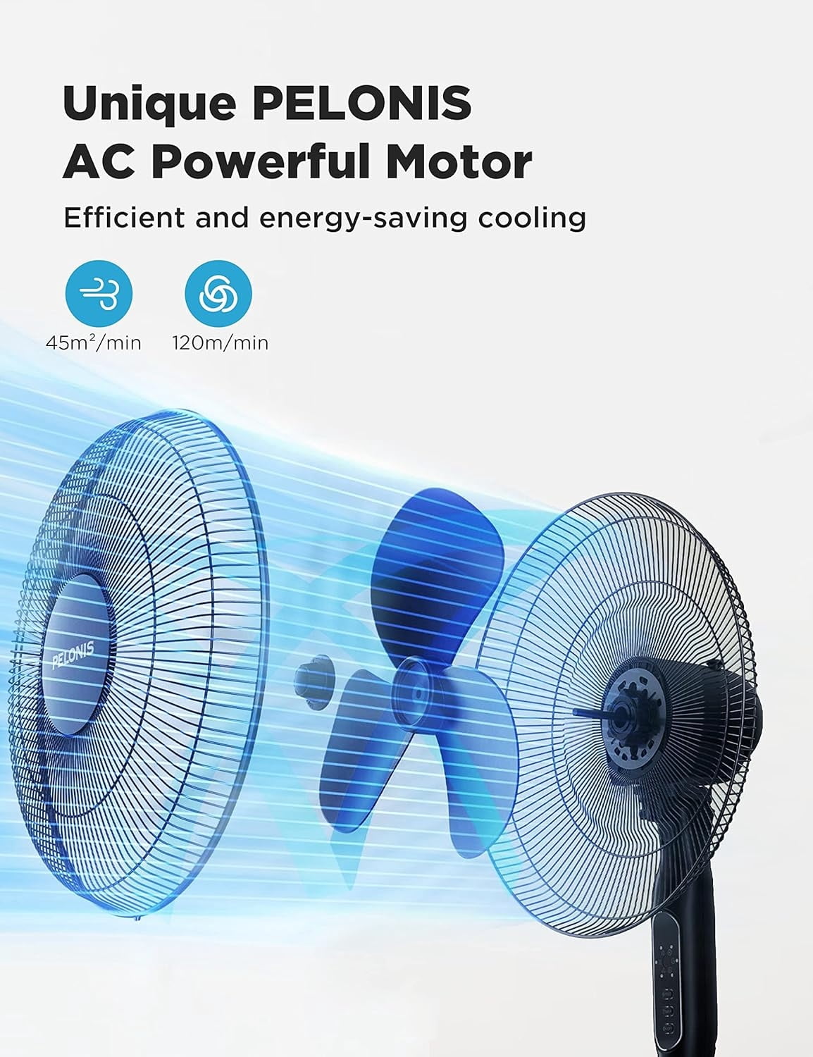 Open Box PELONIS 16 Pedestal Remote Control Oscillating Stand Up Fan 7-Hour Timer 3-Speed and Adjustable Height PFS40A4BBB Supreme 16-Black