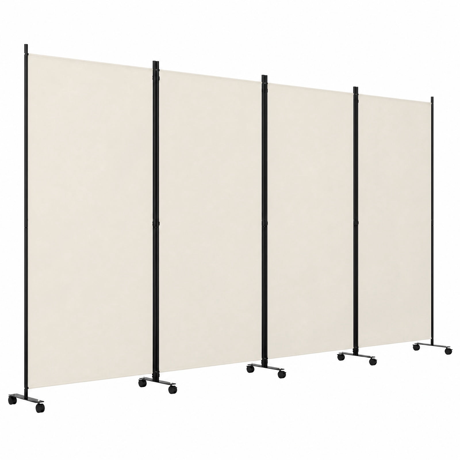 Vebreda 4-Panel Rolling Room Divider Folding Privacy Screen with Lockable Wheels, Freestanding Fabric Partition for Bedroom Office Dorm, White
