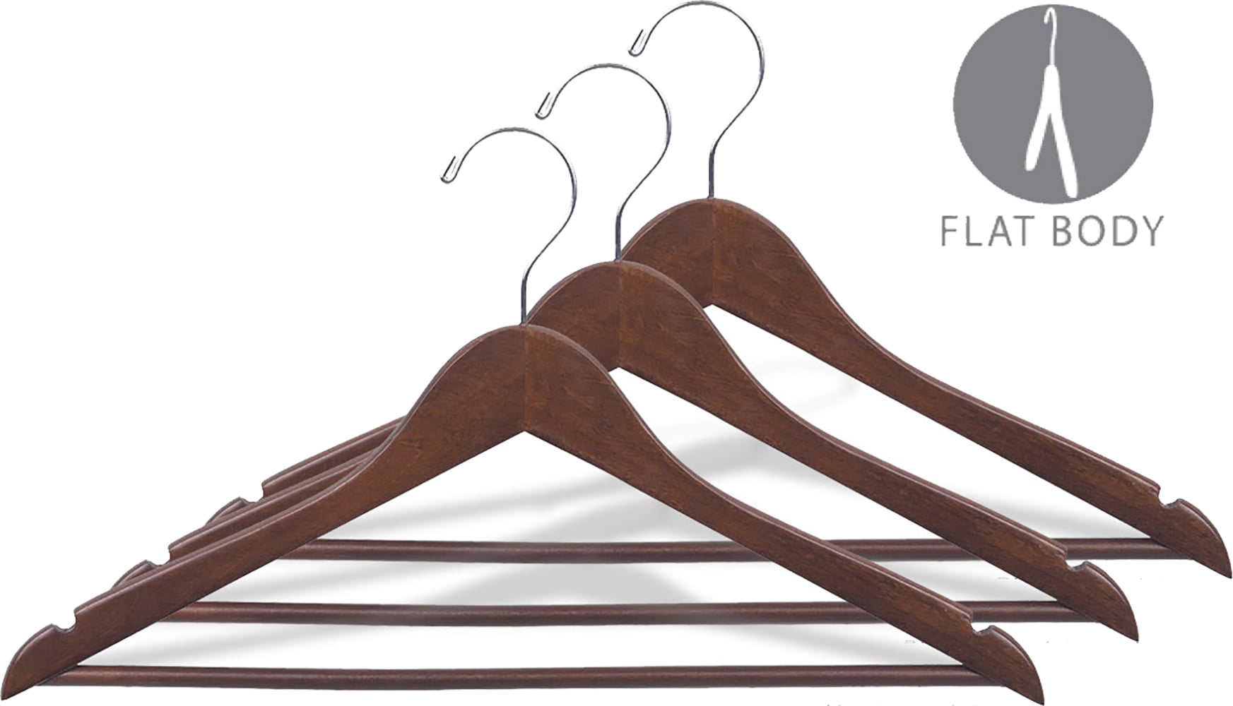 INTERNATIONAL HANGER Rubber Coated Non-Slip Walnut Wood Suit Hanger, 100 Pack
