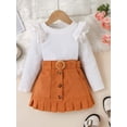 thumbnail image 2 of Suealasg Little Girls 2Pcs Fall Clothes 1T 2T 3T 4T 5T 6T Kids Girls Long Sleeve Ruffle Ribbed Tops Belted Skirt Set 2Pcs Spring Autumn Outfits for Toddler Girls, 2 of 8