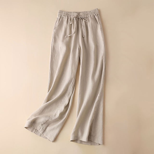 Weiqiqre Womens Linen Pants High Waisted Wide Leg Drawstring Casual Loose Trousers with Pockets on Sale