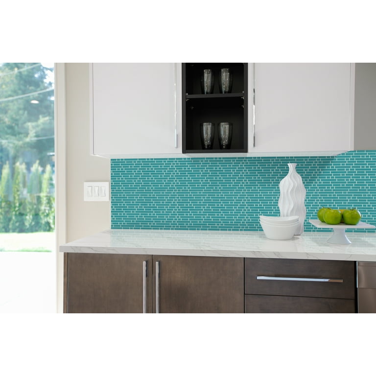 10 Sheets Peel And Stick Backsplash Tile - Self-Adhesive Mosaic In Mixed Green And Blue