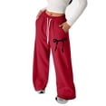 thumbnail image 2 of CUZIBR Girl'S Baggy Sweatpants Letter Print Drawstring Elastic Waist Straight Leg Athletic Pants With Pockets Wide Leg Breathable Spring Sport Long Trousers Trendy Dailywear,Red,14-15 Years, 2 of 8