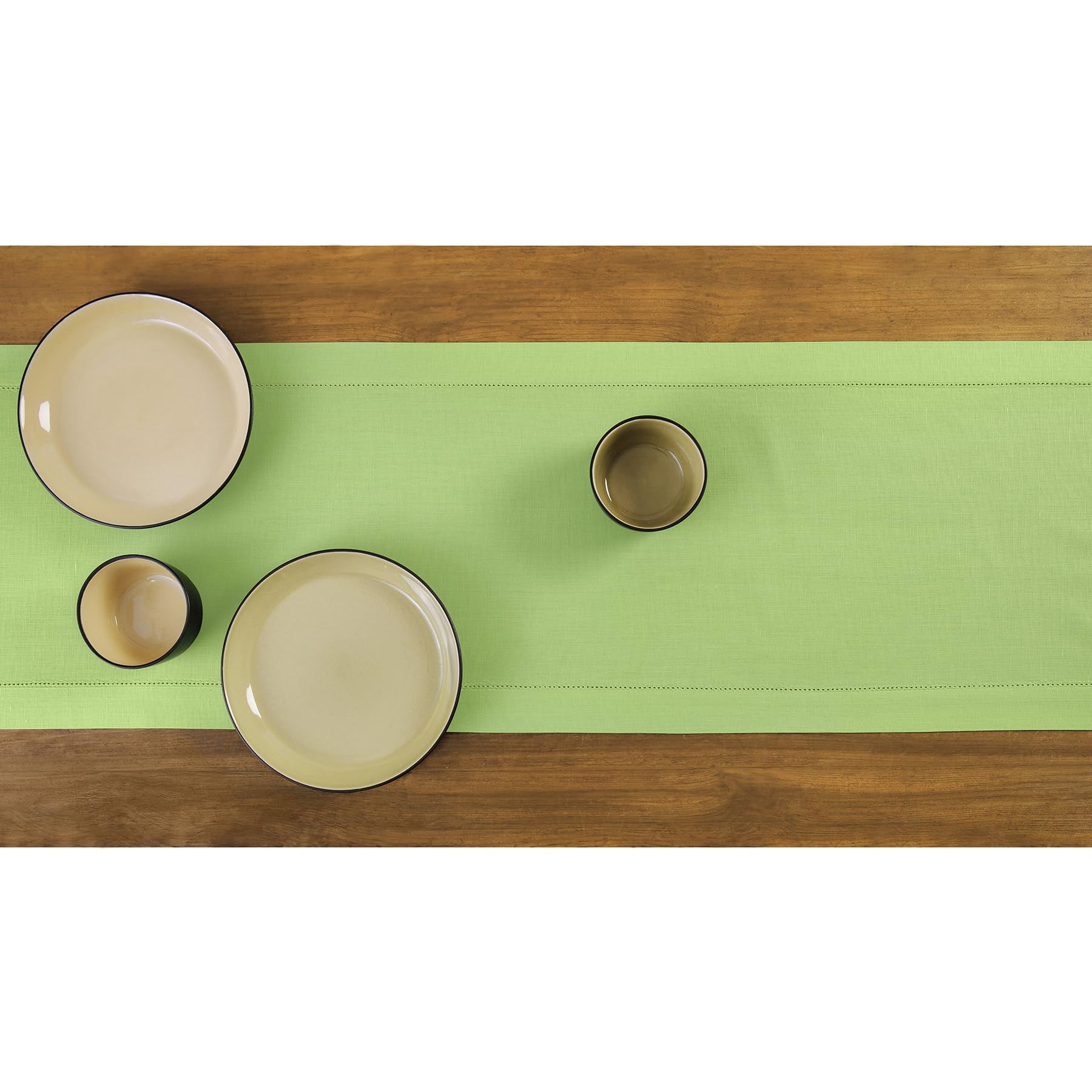 Solino Home Cotton Linen Table Runner 120 Inches Long - Hemstitch Apple Green Dining Table Runner 14 x 120 Inch for Spring, St Patricks Day, Easter, Mothers Day