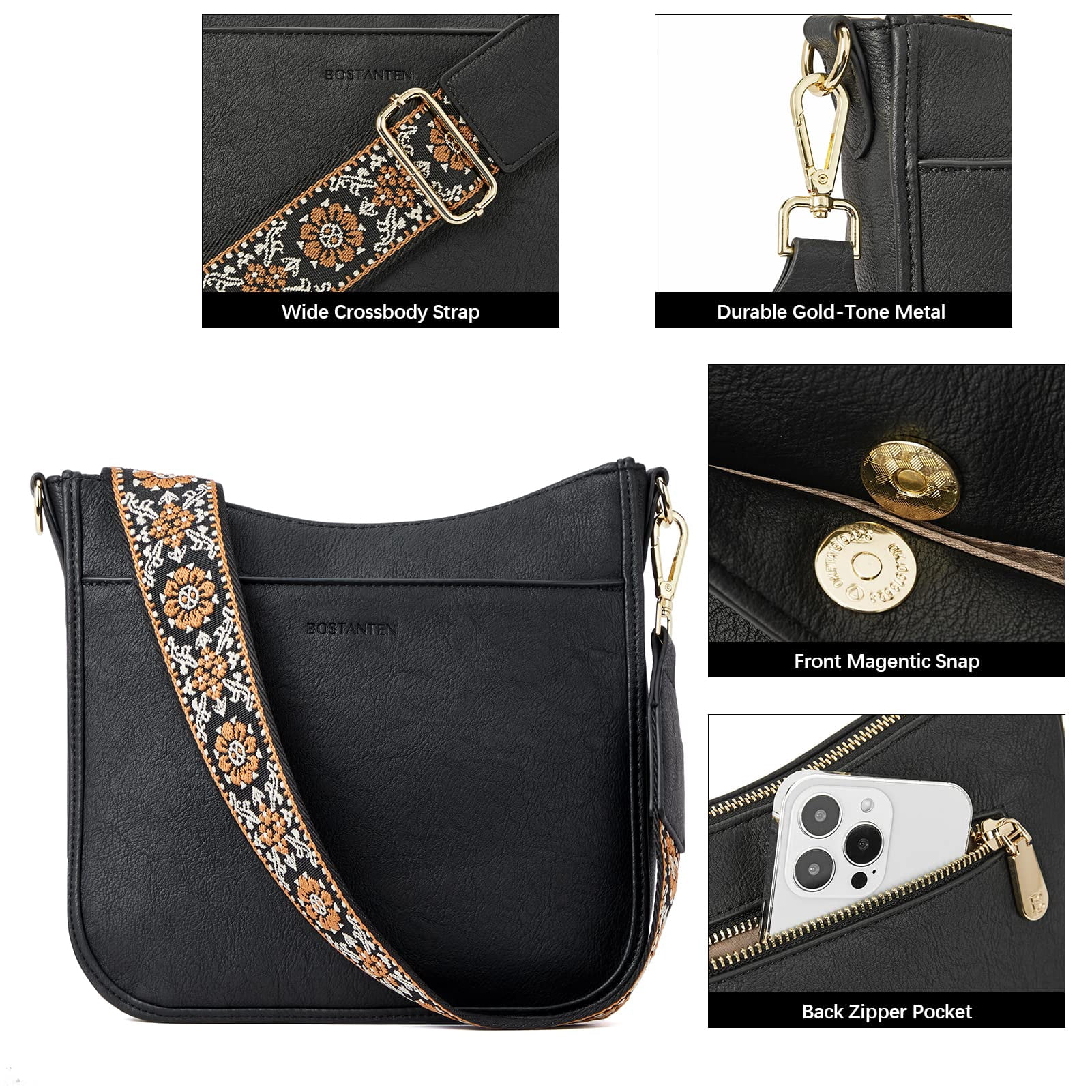Crossbody Bags for Women Trendy Vegan Leather Hobo Purses Shoulder Handbags Wide Shoulder Strap