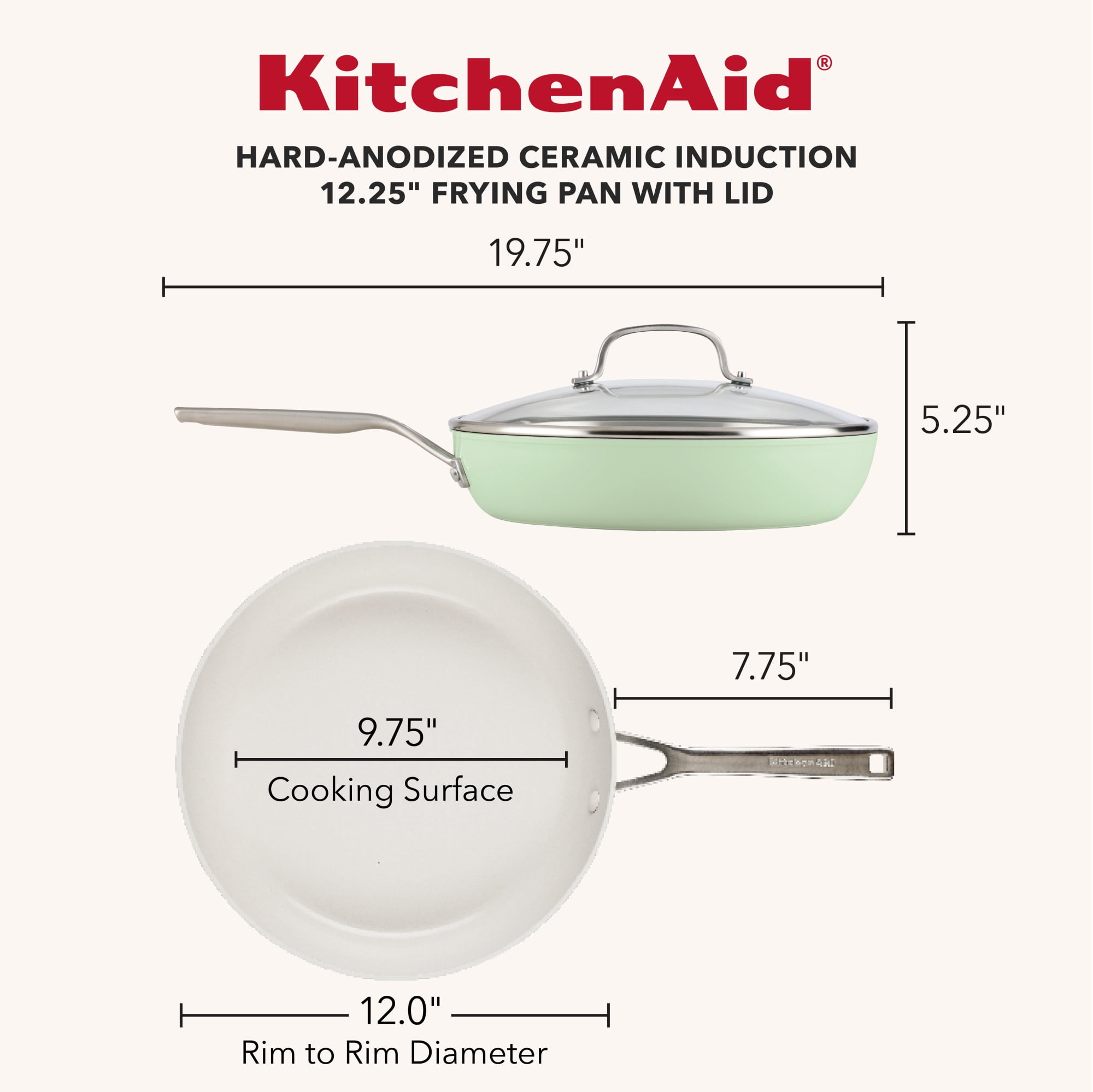 KitchenAid Hard-Anodized 12.25 Inch Ceramic Induction Skillet with Lid, Dishwasher Safe and Oven Safe to 500°F, Pistachio