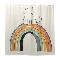 Yayeee Shower Curtain with Hooks 72"x72" Waterproof Fabric Bathroom Hanging Decor, White Cat Rainbow