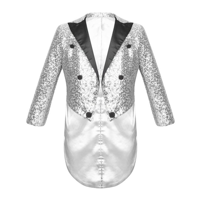 Xnihocha Veste de Smoking pour Garçons, Blazer à Sequins, Queue-de-Pie, Costume Queue d'Hirondelle, Robe de Soirée Formelle, Argent 10