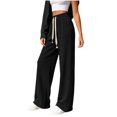 thumbnail image 2 of Womens Work Pants Fashion Women Casual High Waist Loose Straight Solid Pants Suit Wide Leg Pants Black Free Size, 2 of 6