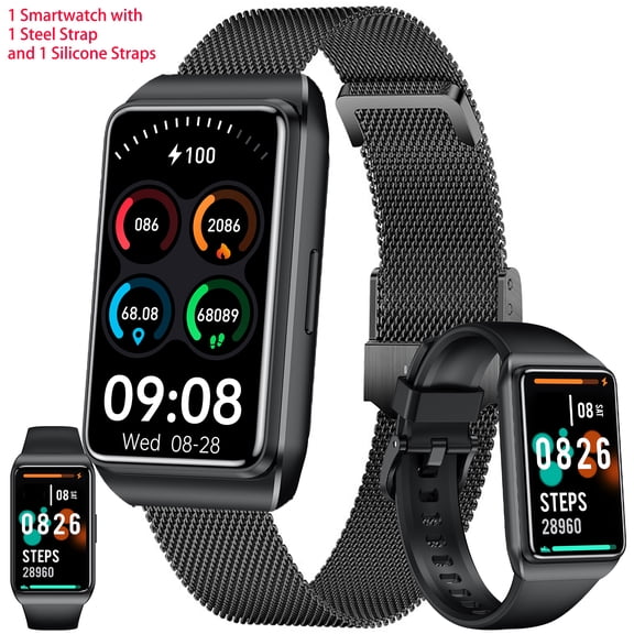 Smart Watch for Men, 1.47" HD Touchscreen, Bluetooth Calling (Answer/Make Calls), 100 Sports Modes, 10-Day Standby, 1ATM Waterproof, Fitness Tracker Compatible with Android & iPhone (2 Strap)