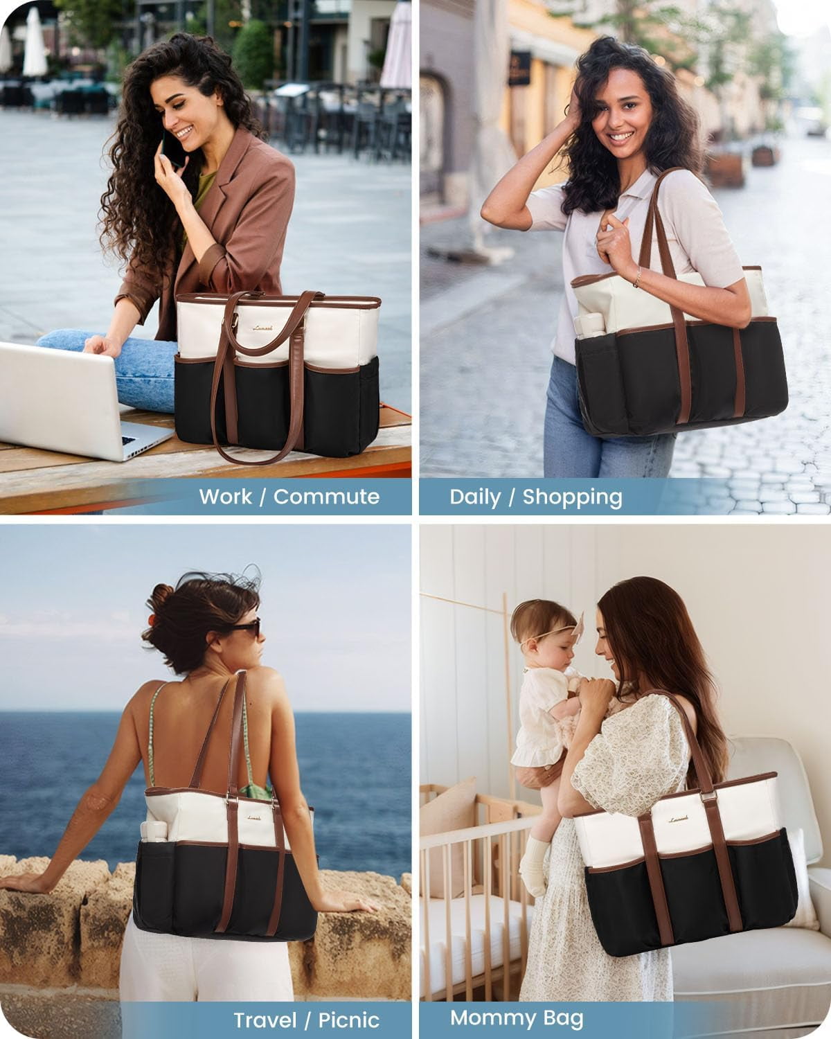 LOVEVOOK Laptop Tote Bag for Women Work, Teacher Tote Bag Nurse Bag With Large Cup Holder, Utility Professional Computer Bag For Work/Travel/College/Daily, Large Purse Handbag With Multi Pockets