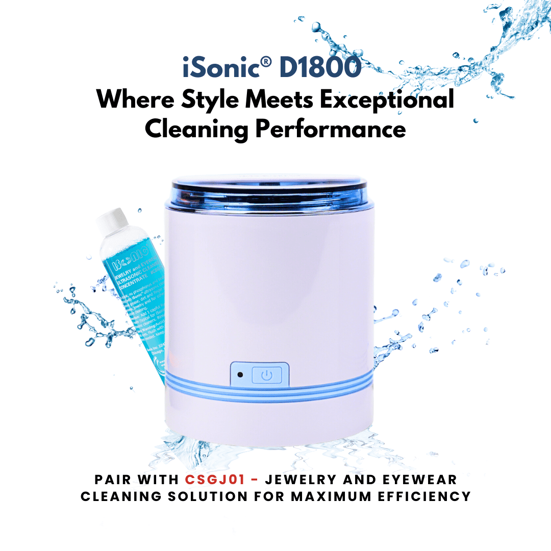 iSonic D1800-WS Ultrasonic Jewelry Cleaner Machine with CSGJ01 Solution for Rings, Necklaces, Watches, and Small Jewelry, White/Sapphire Blue