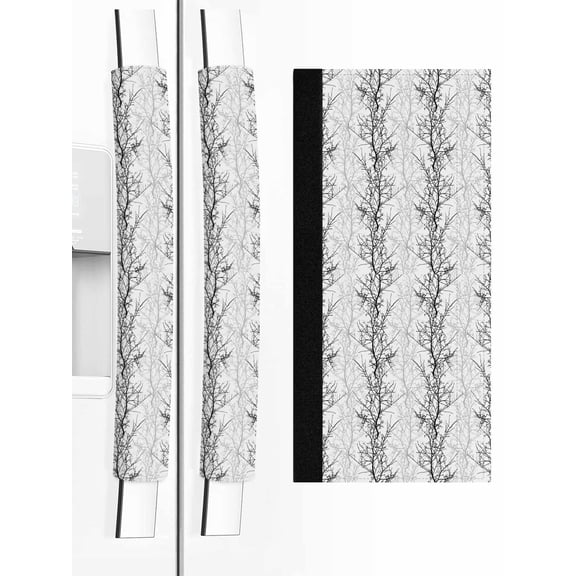 Black Grey Refrigerator Door Handle Covers Set of 2, Pastoral Botanical Branch Aesthetics Kitchen Fridge Microwave Oven Dishwasher Stove Cabinet Handle Protectors, Washable Appliance Decor