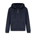 thumbnail image 3 of RYRJJ Men's Quarter Zip Hoodie Outdoor Casul Lightweight Hooded Sweatshirts Long Sleeve Pullover Tops Drawstring Hoodies with Pocket(Navy,S), 3 of 5