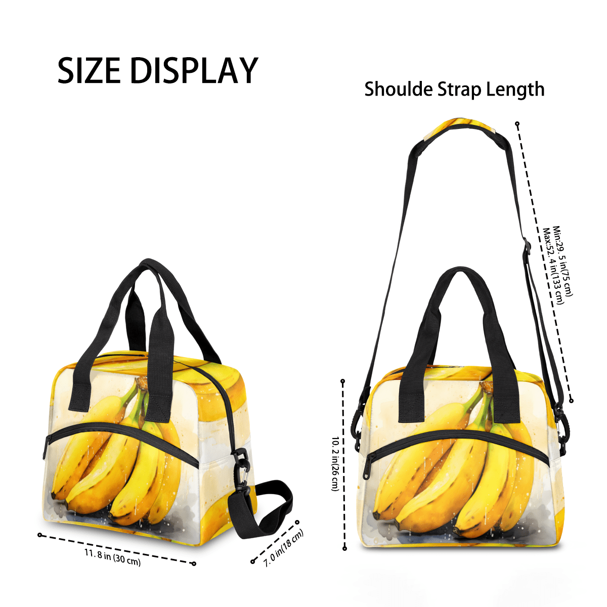 Herdesigns Banana Insulated Lunch Bag for Women Men Adults Large Reusable Lunch Box Fruits Modern Leakproof Cooler Tote Bags with Adjustable Shoulder Strap