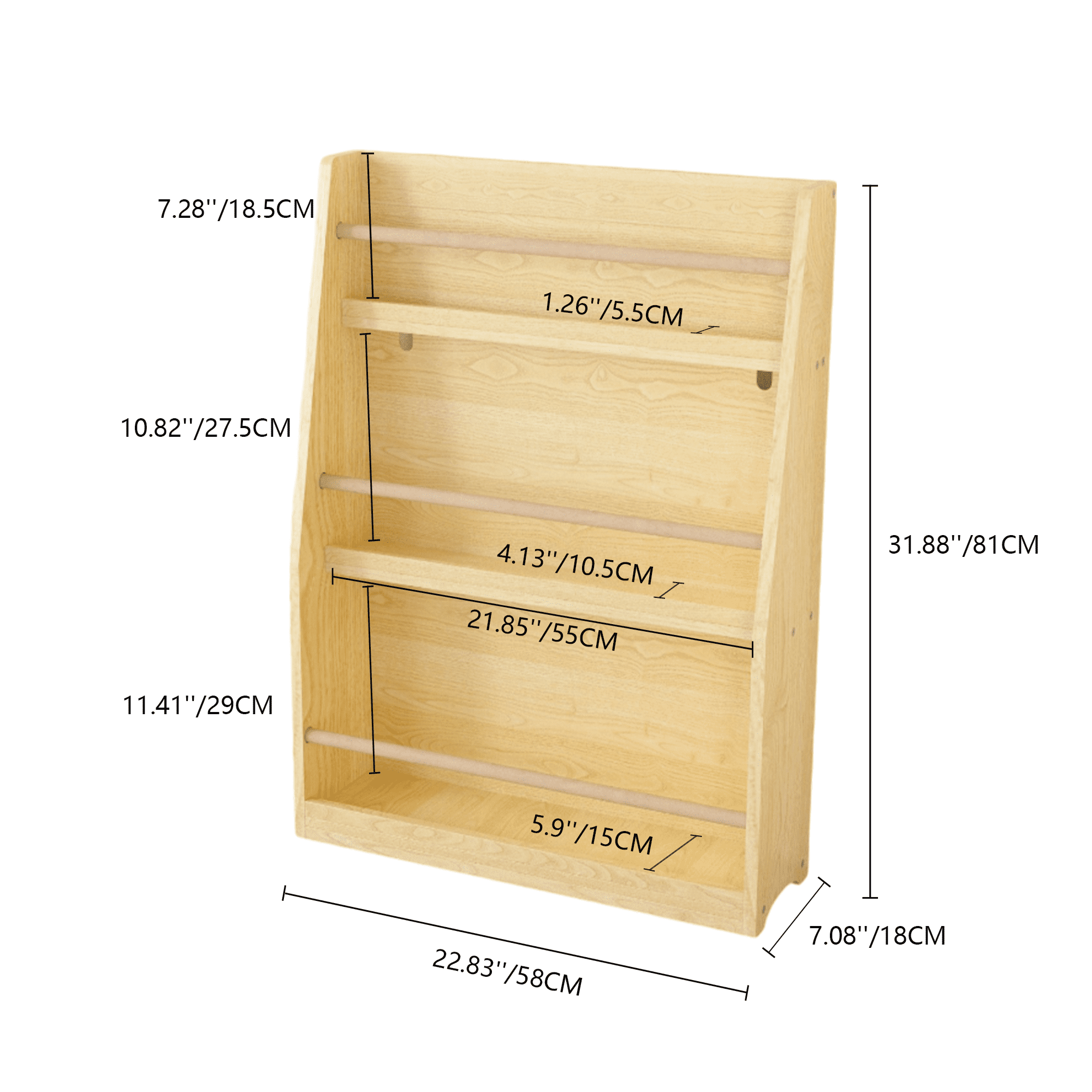 Jopath 3-Tier Bookshelf,Kids Bookshelf,Book Storage Rack for Bedroom,Natural