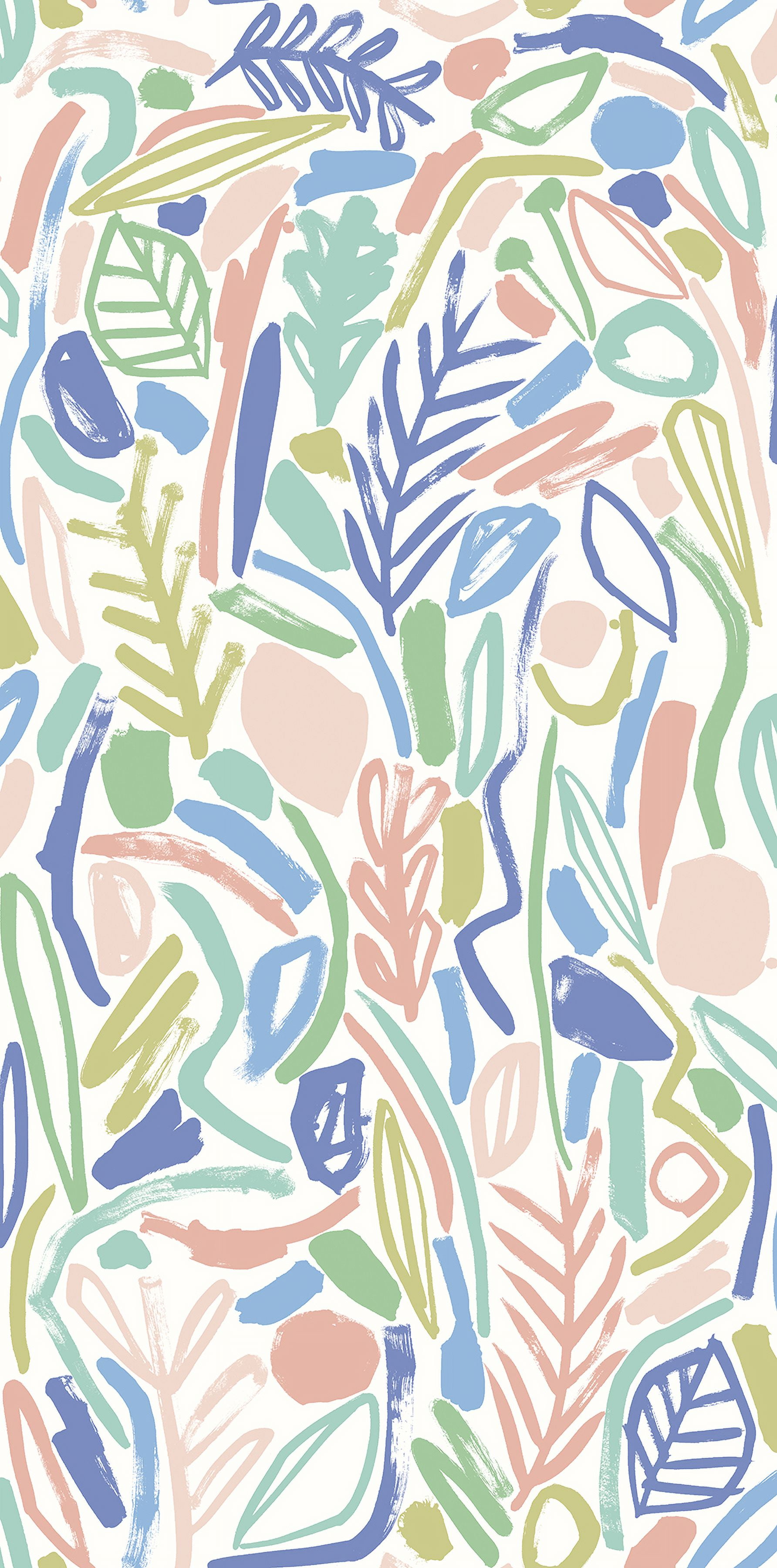 ohpopsi Verdure Pastel Painted Botanical Unpasted Non Woven Wallpaper, 19.7-in by 33-ft., 54.2 sq. ft.