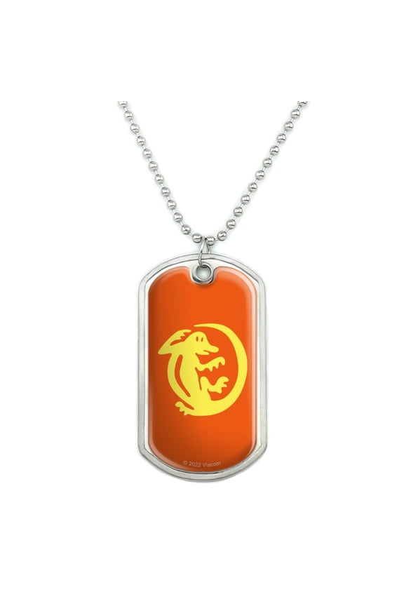 Hidden Temple Orange Iguanas Military Dog Tag Pendant Necklace with Chain