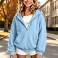 thumbnail image 2 of akafmk Girls Half Zip Hoodie Sweatshirt Long Sleeve Pullover Sweatshirts with Pocket Solid Color Casual Hooded Top Versatile Fall Clothes, Size 5-6 Years, 2 of 6