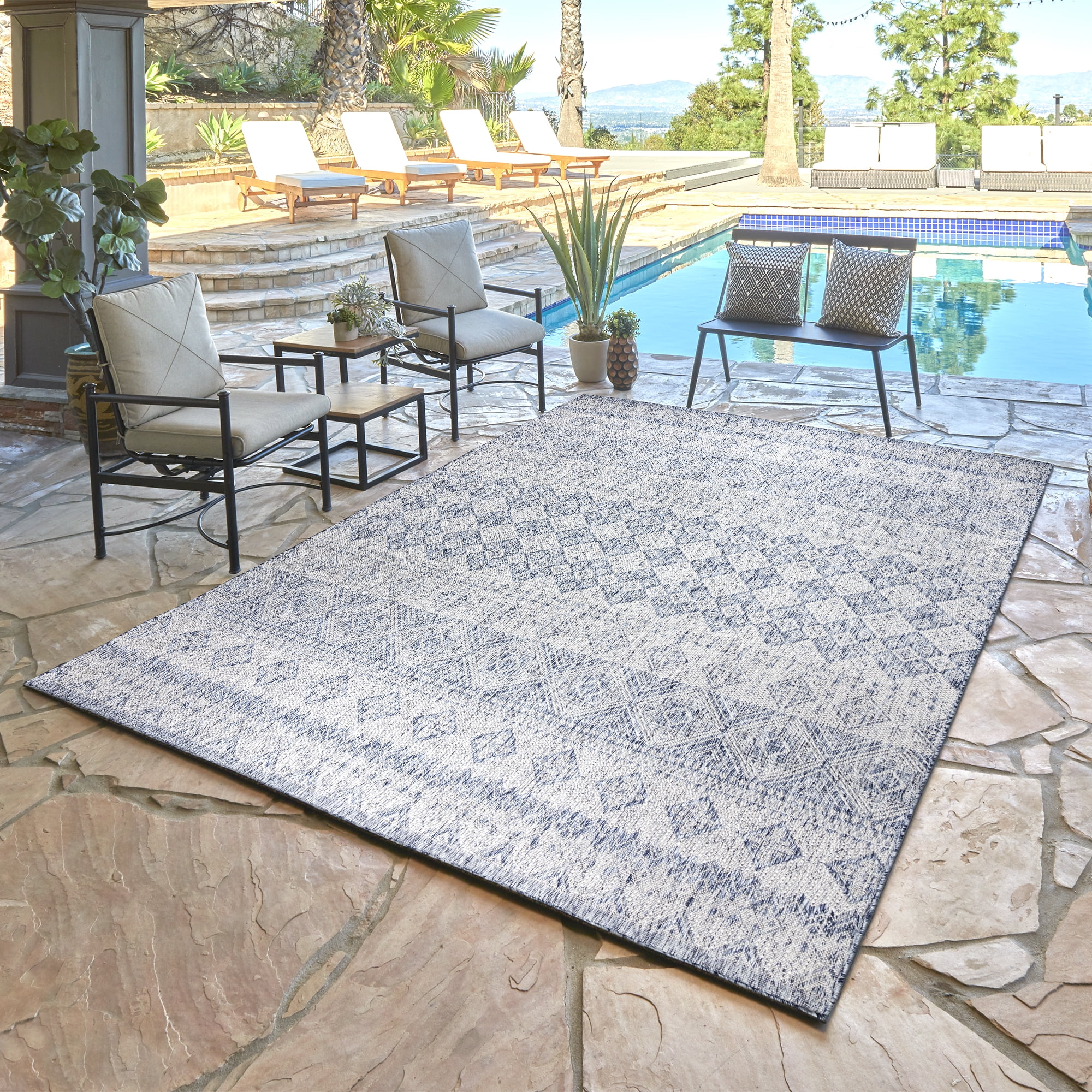 Savara Talina Indoor/ Outdoor Polypropylene Blue Flat Weave Area Rug, 8x10