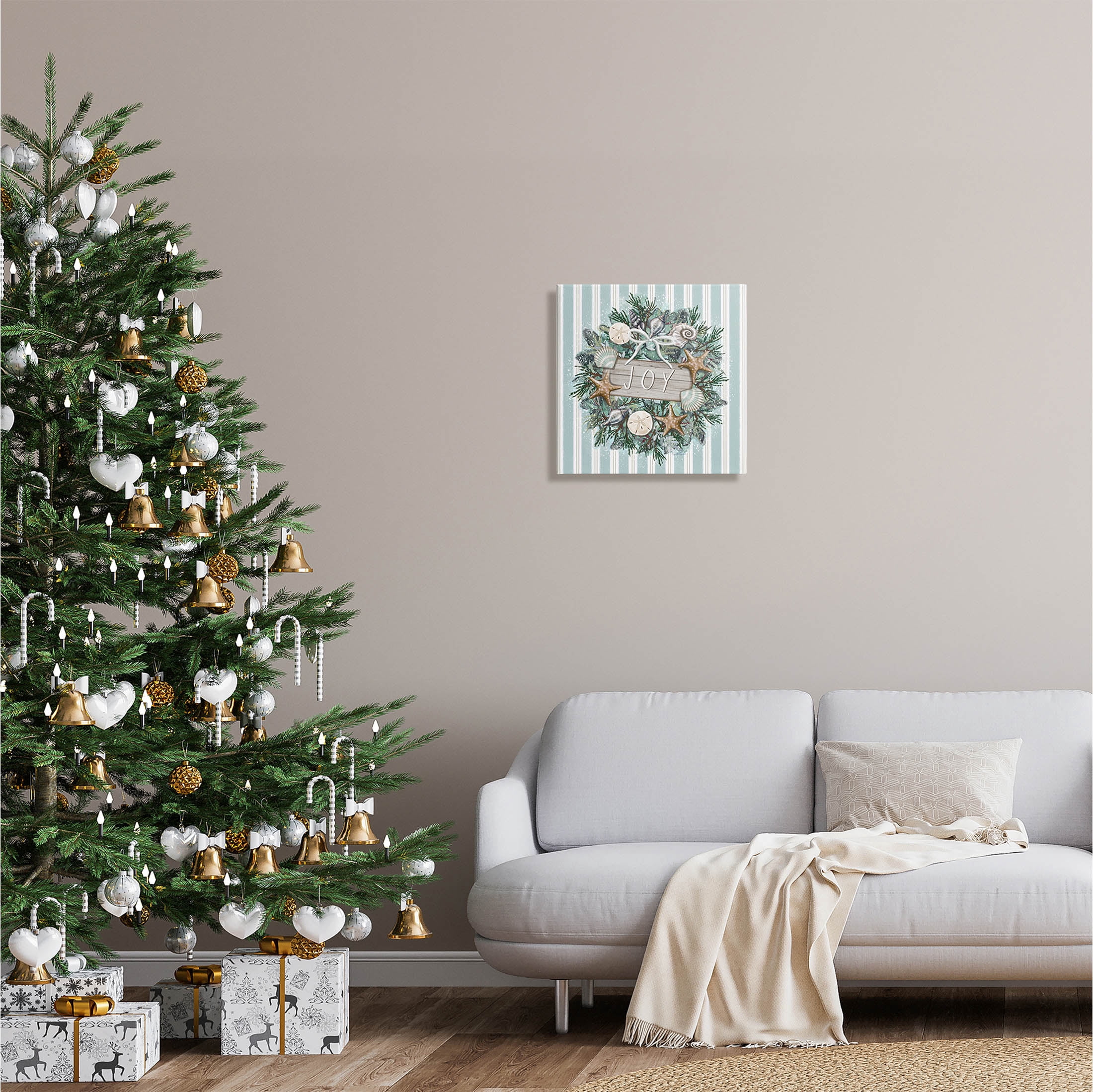 Stupell Industries Striped Joy Seashell Wreath Graphic Art Gallery Wrapped Canvas Print Wall Art, Design by Elizabeth Tyndall