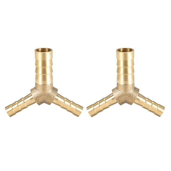 Unique Bargains 10mm x 6mm x 6mm Hose ID Brass Reducer Barb Fitting Y-Shaped 3 Way Tee Connector Adapter 2 pcs, 10mm x 6mm x 6mm