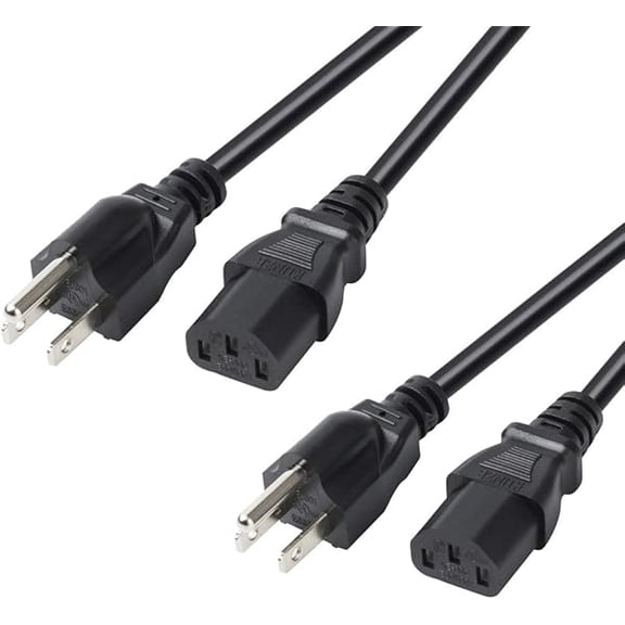 Quyaojz [2-Pack] 2FT Premium Replacement AC Power Cord - 18AWG Universal 3 Prong Computer TV Power Cord for NEMA 5-15P to IEC320 C13 Cable, 0.6M / Black (2 FT)