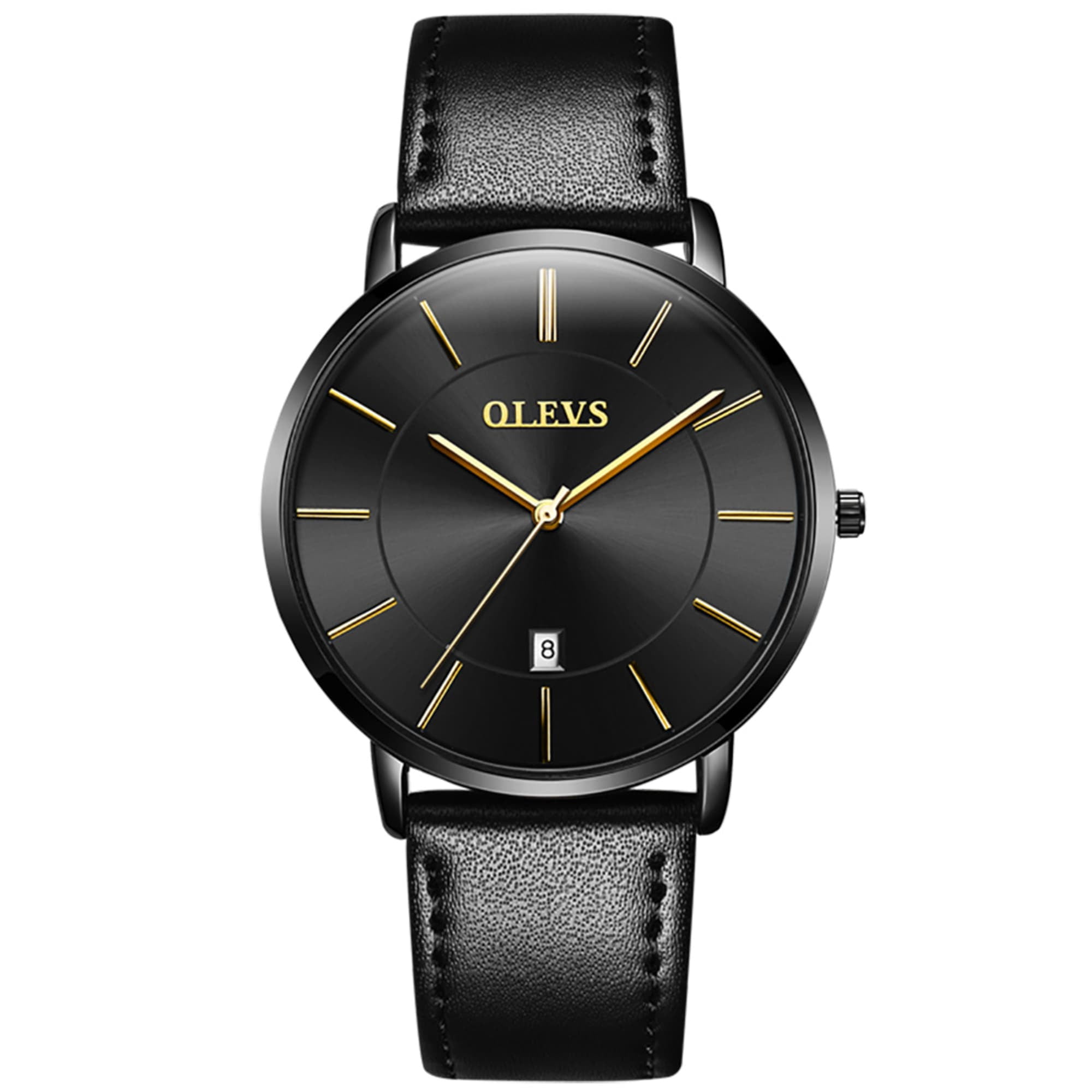 OLEVS Watches for Men Ultra Thin Large Face Fashion Casual Day Watch Mens Black Leather Band Watch Japan Quartz Reloj Mens Watch. Gifts for Men