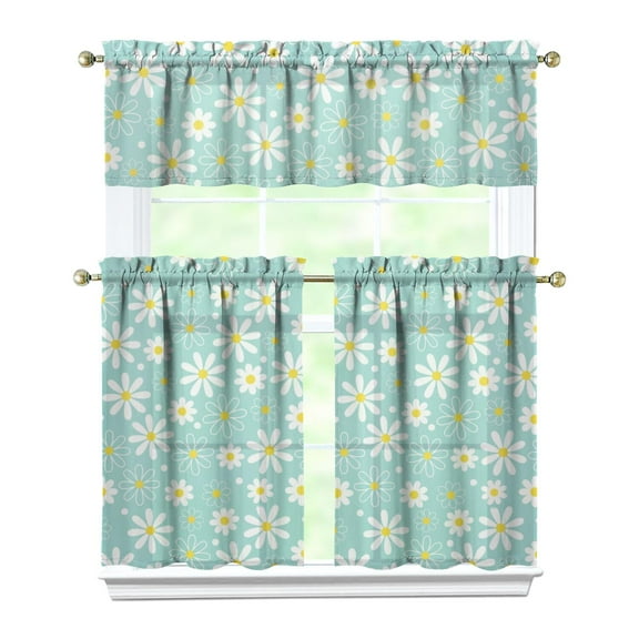 Farmhouse Bloom Curtains 36 Inch Short - 3 Panel Vintage Floral Set with Bohemian Wildflowers, Rod Pocket Window Treatment for Spring Summer Season