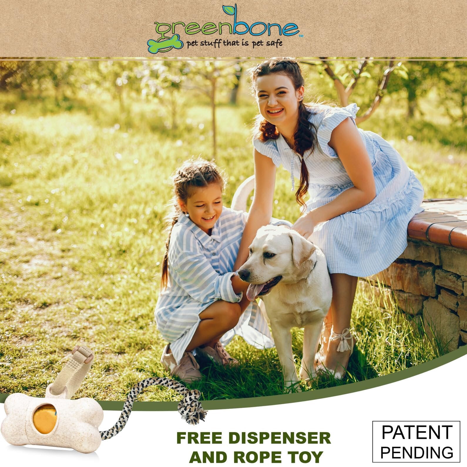 Greenbone Dog Gift set Blue Dog Poop Bag Refills for Dispenser:  includes Dispenser and Rope Toy Handle - 28 Rolls - 336 Bags