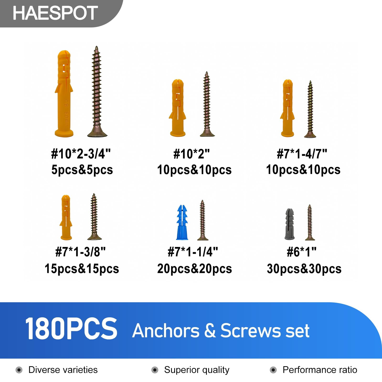 550PCS Screws and Drywall Anchors Kit, 275 Flat Head Screw and 275 Picture Hanging Anchor for Household Repairs with 8 Sizes Heavy Duty Drywall Anchors and Phillips Screw Assortment