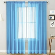 Sheer Curtains Living Room Rod Pocket Window Curtain Panels Bedroom Semi Sheer Voile Curtains Blue (39''Wx51''L,2 Panels)