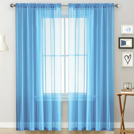 Sheer Curtains Living Room Rod Pocket Window Curtain Panels Bedroom Semi Sheer Voile Curtains Blue 55 Wx84 L 2 Panels Walmart Canada