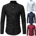 thumbnail image 3 of Business Men Solid Color Stand Collar Button Down Long Sleeve Slim Fit  Shirt, 3 of 8