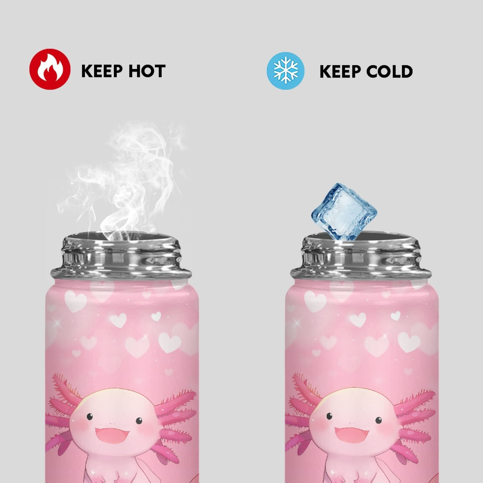 SEANATIVE Pink Axolotl Water Bottles 18 oz Insulated Stainless Steel Water Bottle Vacuum Insulated Keep Hot and Cold for Workout Travel Sports Camping Birthday Gifts