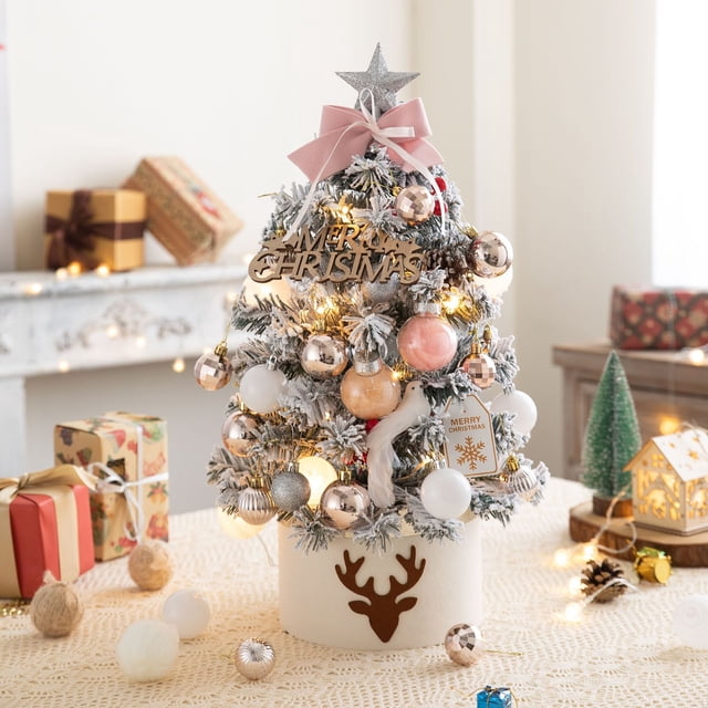 Árbol de Navidad flocado traje rosa escritorio árbol de Navidad decoración regalo árbol de Navidad decoración bricolaje árbol de Navidad mini