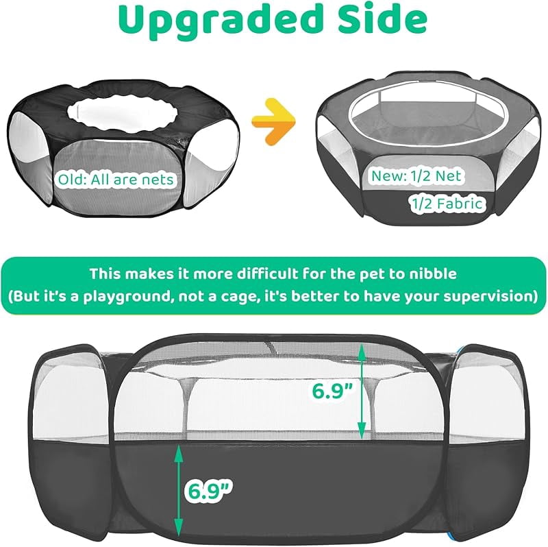 Guinea Pig Playpen with Cover, Bunny Playpen with Top, Rabbit Pop Up Playpen with Roof, Small Animal Play Pen Indoor, for Ferret/Chinchilla/Bearded Dragon/Kitten (Black)