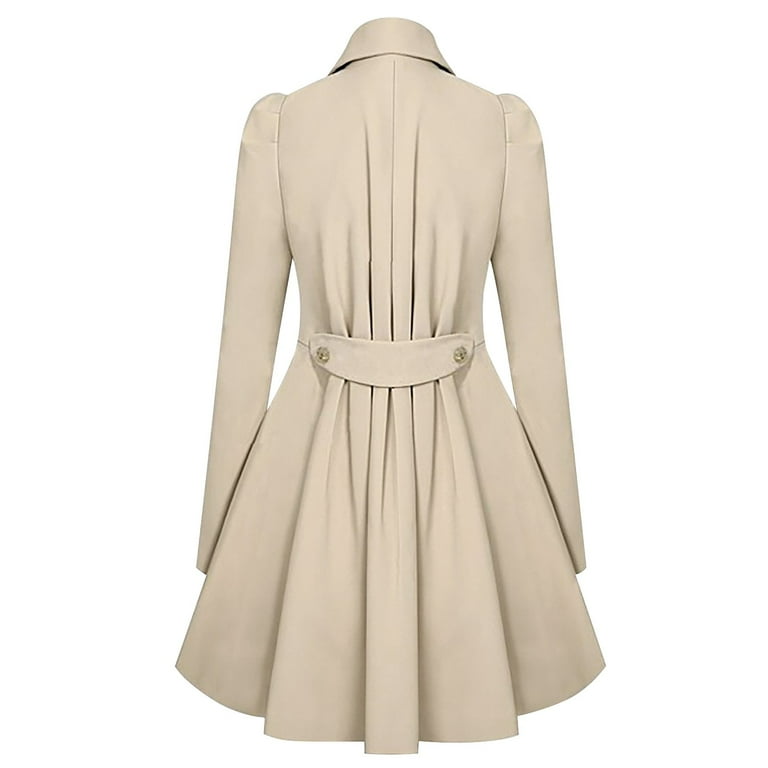Baberdicy Lady Trench Coat Women's Long Sleeved Back Pleated Hem