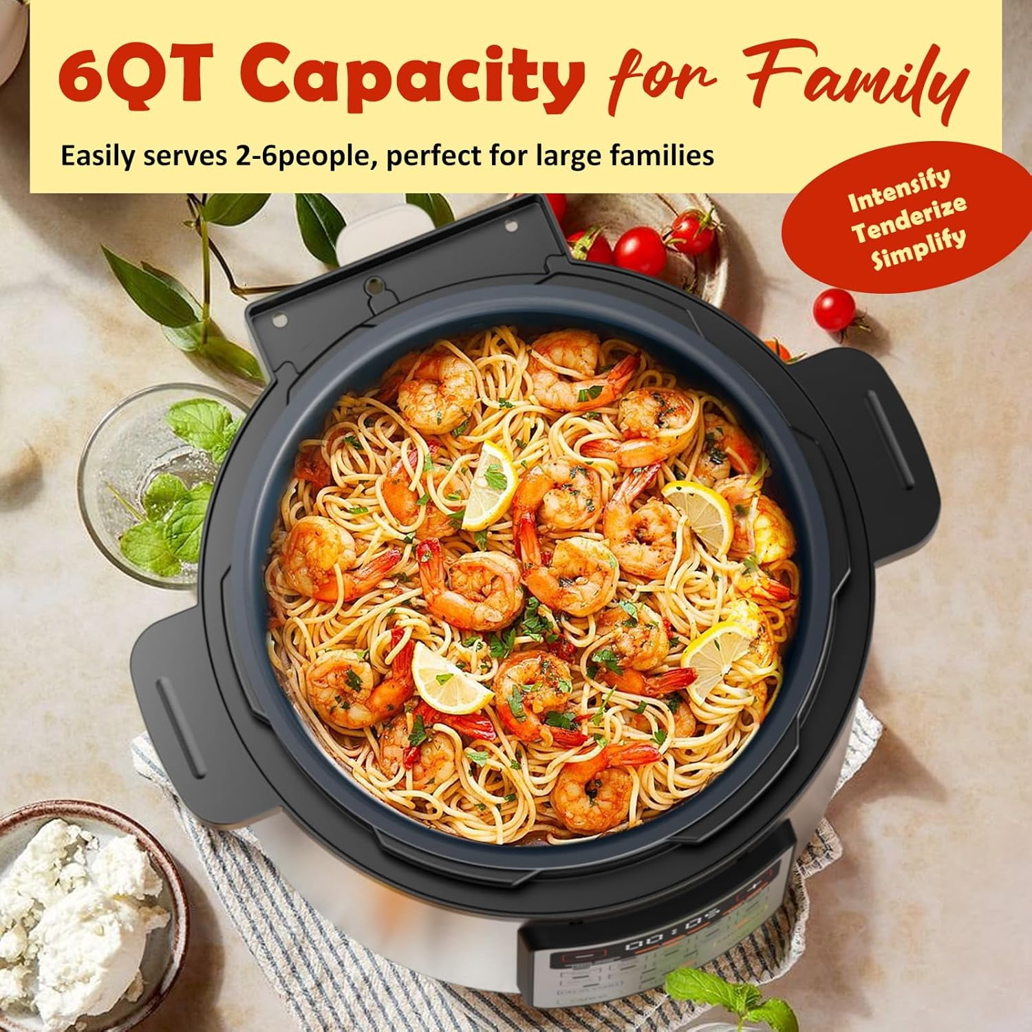 9-in-1 Electric Pressure Cooker with 12 Presets, 6qt Multi-Function Kitchen Appliance