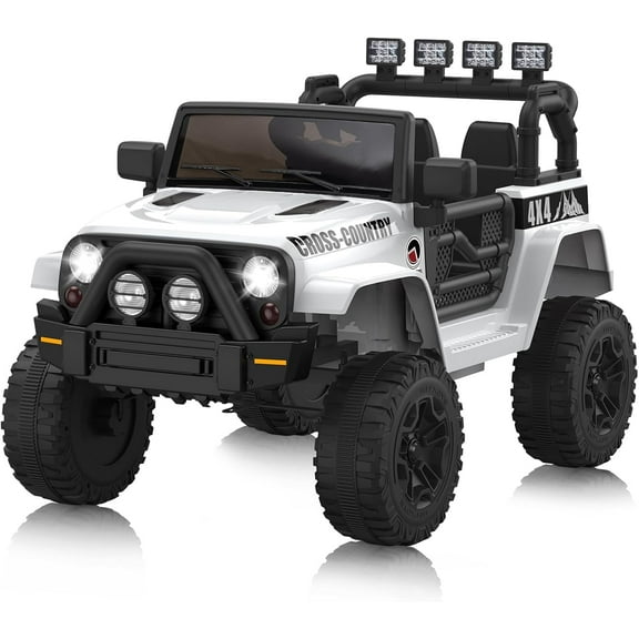 TROPOW Kids Cars Electric Ride On,Kids Ride-On Truck 12V,Dual Doors, Remote Control, LED Lights, Spring Suspension, 2 Speeds, One-Button Start,White