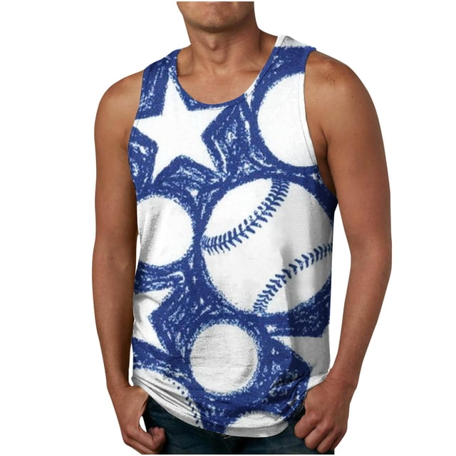 lcziwo Débardeurs Grande Taille pour Hommes, Débardeurs Graphiques pour Hommes Débardeur Sans Manches Imprimé Baseball 3D Col Rond Été Entraînement Débardeur de Musculation, Bleu, TG