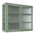 thumbnail image 3 of Retro Style Haze Double Glass Door Wall Cabinet With Detachable Shelves for Office, Dining Room,Living Room, Kitchen and Bathroom Mint Green, 3 of 5