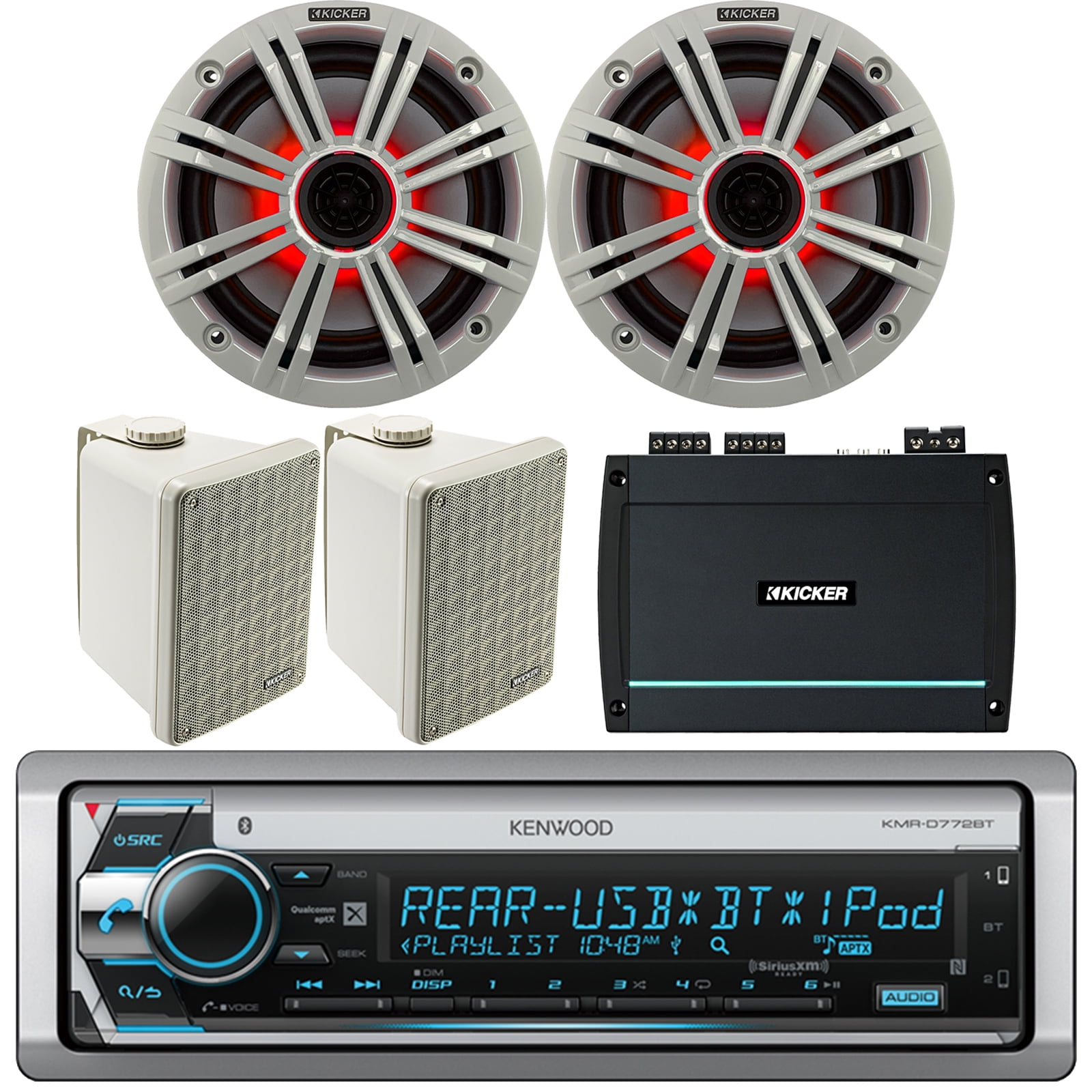 Kenwood Marine USB AUX CD Bluetooth Stereo Receiver, 2 x Kicker 6.5