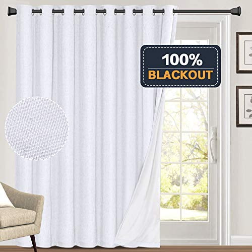 100 Blackout Linen Look Patio Door Curtain 84 Inches Long Extra Wide Thermal Insulated Grommet Ds For Living Room Sliding Glass Primitive Winow Treatment Decoration White Com Blackout Linen Look Patio Door Curtain, Thermal Blackout Curtains For Sliding Glass Doors
