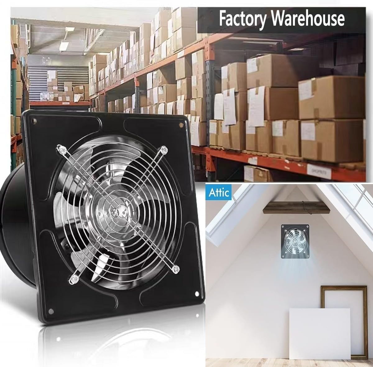 8 inch Exhaust FanThrough-wall installation Ventilation Fan 110V Exhaust Smoke Fan Ventilation with Power Cord for Kitchen,Bathroom,laundry room,Toilets,Garage (Black)